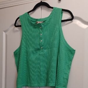 SO Waffle Knit Henley Tank Top in Bright Green